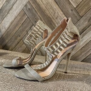 Silver metallic rhinestones heels